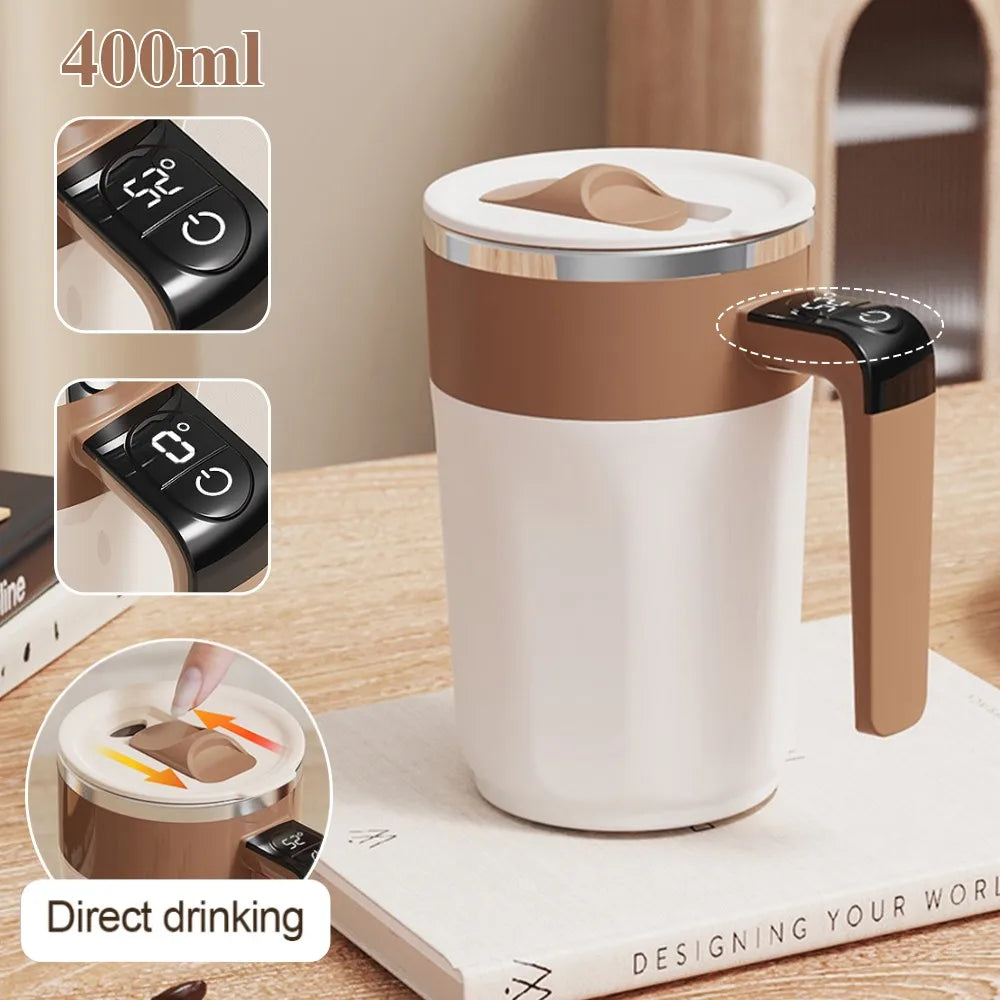 Perfectly Mixed Drinks on the Go – Self-Stirring Stainless-Steel Mug with Magnetic Blender with Lid