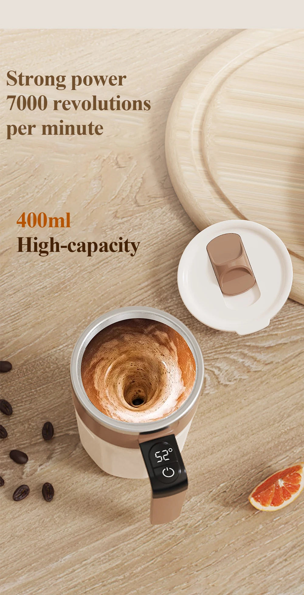 Perfectly Mixed Drinks on the Go – Self-Stirring Stainless-Steel Mug with Magnetic Blender with Lid