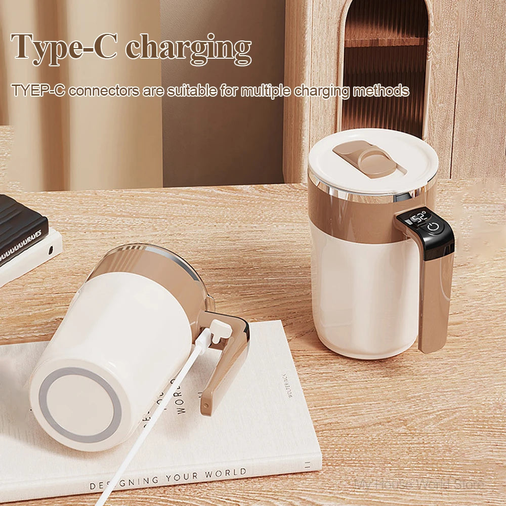 Perfectly Mixed Drinks on the Go – Self-Stirring Stainless-Steel Mug with Magnetic Blender with Lid