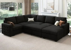 Modern Velvet U-Shape Sectional Sleeper Sofa with Pull-Out Bed & Hidden Storage – Convertible Living Room Couch