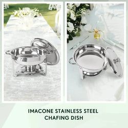 Chafing Dish Buffet Set of 2 Pack: 5QT Round Stainless-Steel Chafer for Catering