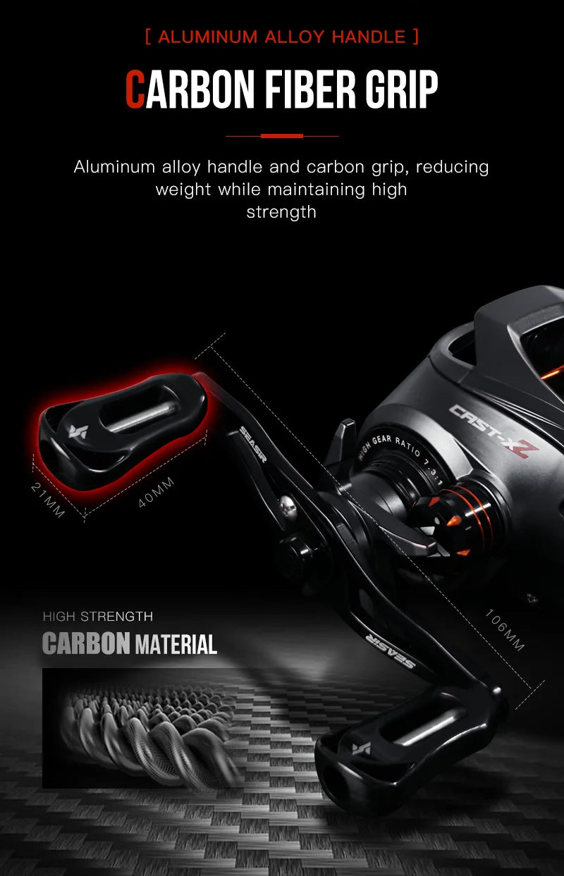 Baitcasting Reel 7.3:1 Hybrid Ceramic Bearing Carbon Fiber Washer Dual Bearing System N52 Brake Fishing Reels
