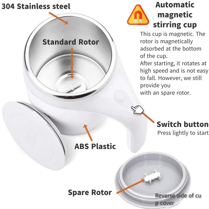 Automatic Self-Mixing Coffee Mug with Magnetic Stirrer – 304 Stainless Steel, Rechargeable Electric Mug for Coffee, Milk & Tea