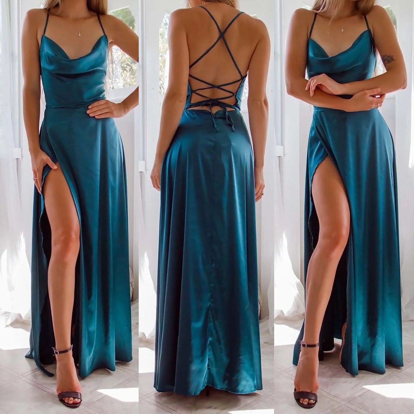 Women Summer Dress Tank Top Sleeveless Pleated Tank Long Dress Backless Lace Up