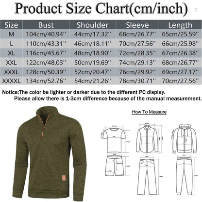 Men's Autumn Winter Warm Knitted Pullover Top, Solid Color, Long Sleeve, Half Zipper, Stand Collar, Casual Sweater, Available in Plus Sizes