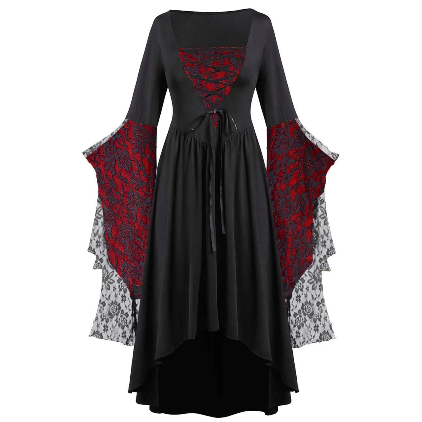 Gothic Halloween Dresses Women Vintage Witch Vampire Dress Dresses Up Carnival Party Dress Trumpet Sleeve Long Dress Plus Size