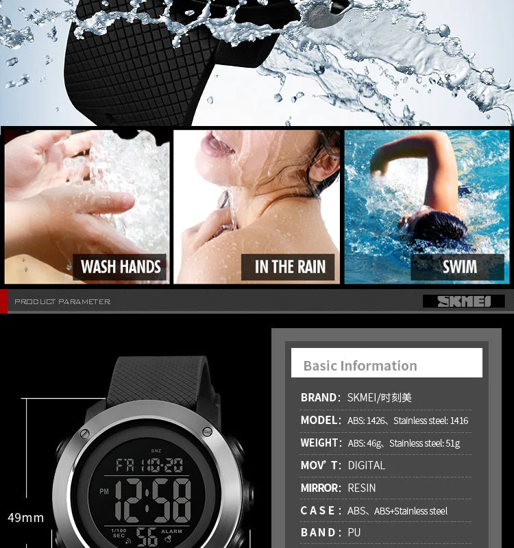Men's Fashion Digital Watch – Waterproof Sports Watch with Alarm