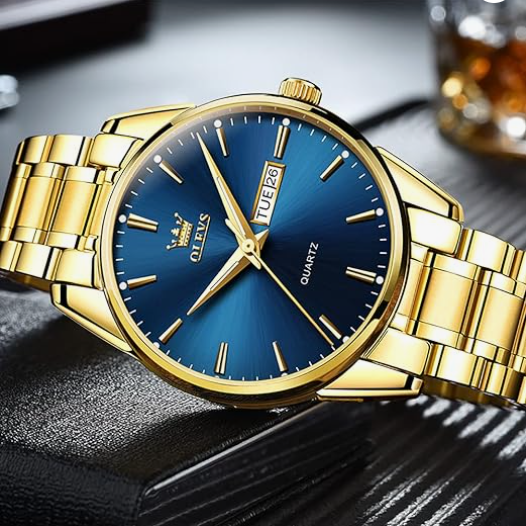 Men’s Two-Tone Stainless Steel Luxury Date Watch – Diamond Accent Analog Quartz with Luminous Hands, Waterproof