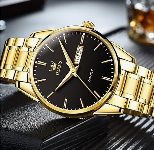 Men’s Two-Tone Stainless Steel Luxury Date Watch – Diamond Accent Analog Quartz with Luminous Hands, Waterproof