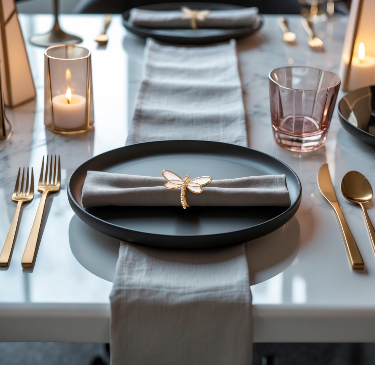 Set of 4 Gold Napkin Rings for Festive, Table Decor Setting for Holiday, Wedding, Birthday, Kitchen, Home Decor, Mother's Day Decorations