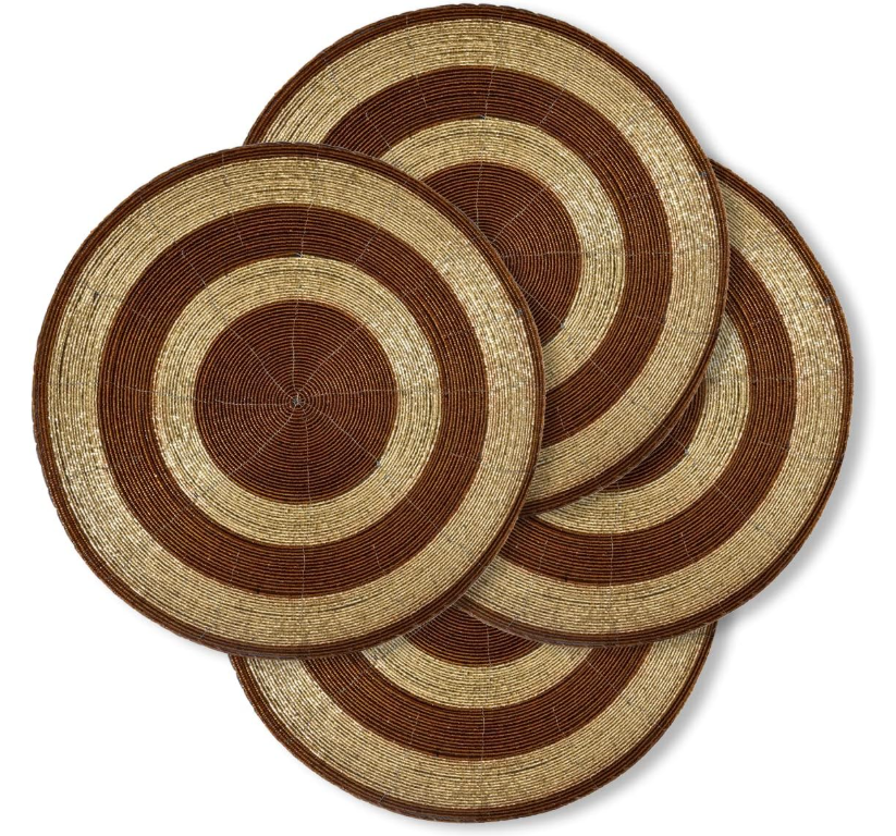 Silver Beaded Placemats – Set of 4 Elegant 14" Handmade Charger Mats for Glamorous Dining Table Decor