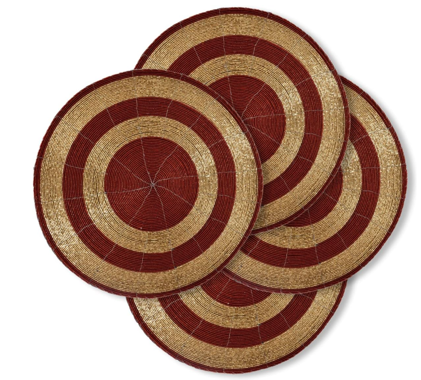 Silver Beaded Placemats – Set of 4 Elegant 14" Handmade Charger Mats for Glamorous Dining Table Decor