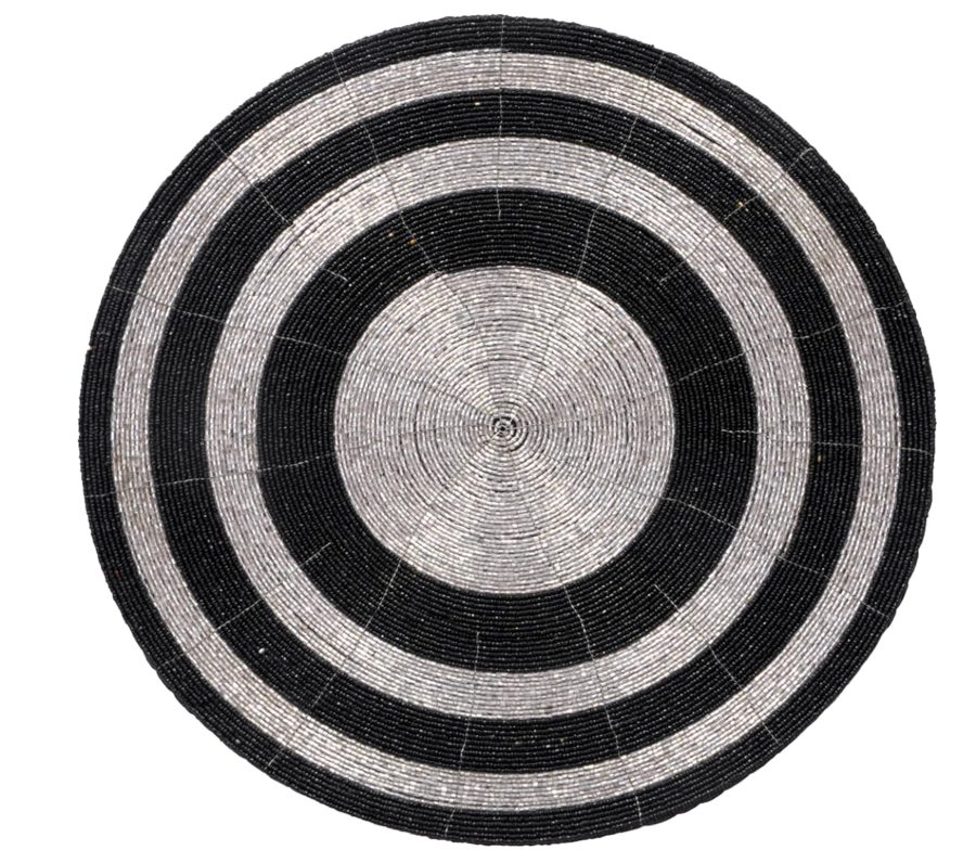 Silver Beaded Placemats – Set of 4 Elegant 14" Handmade Charger Mats for Glamorous Dining Table Decor