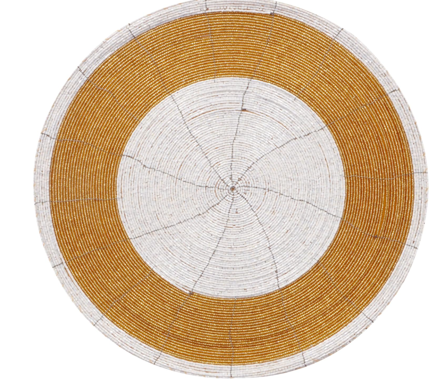 Silver Beaded Placemats – Set of 4 Elegant 14" Handmade Charger Mats for Glamorous Dining Table Decor