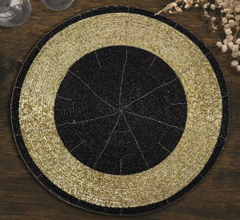 Silver Beaded Placemats – Set of 4 Elegant 14" Handmade Charger Mats for Glamorous Dining Table Decor