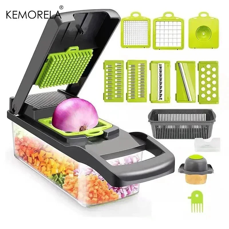 Lamp Post 14/16-inch multifunctional vegetable chopper with handle, onion grater, slicer, and dicer for kitchen food prep.