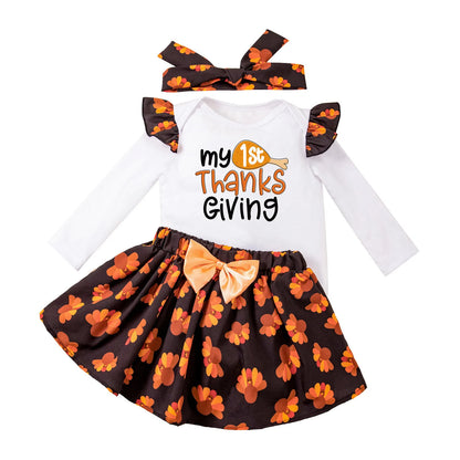 Girls Clothing Baby Clothing Long Sleeve Cartoon Turkey Print Thanksgiving Dress Girls Clothes