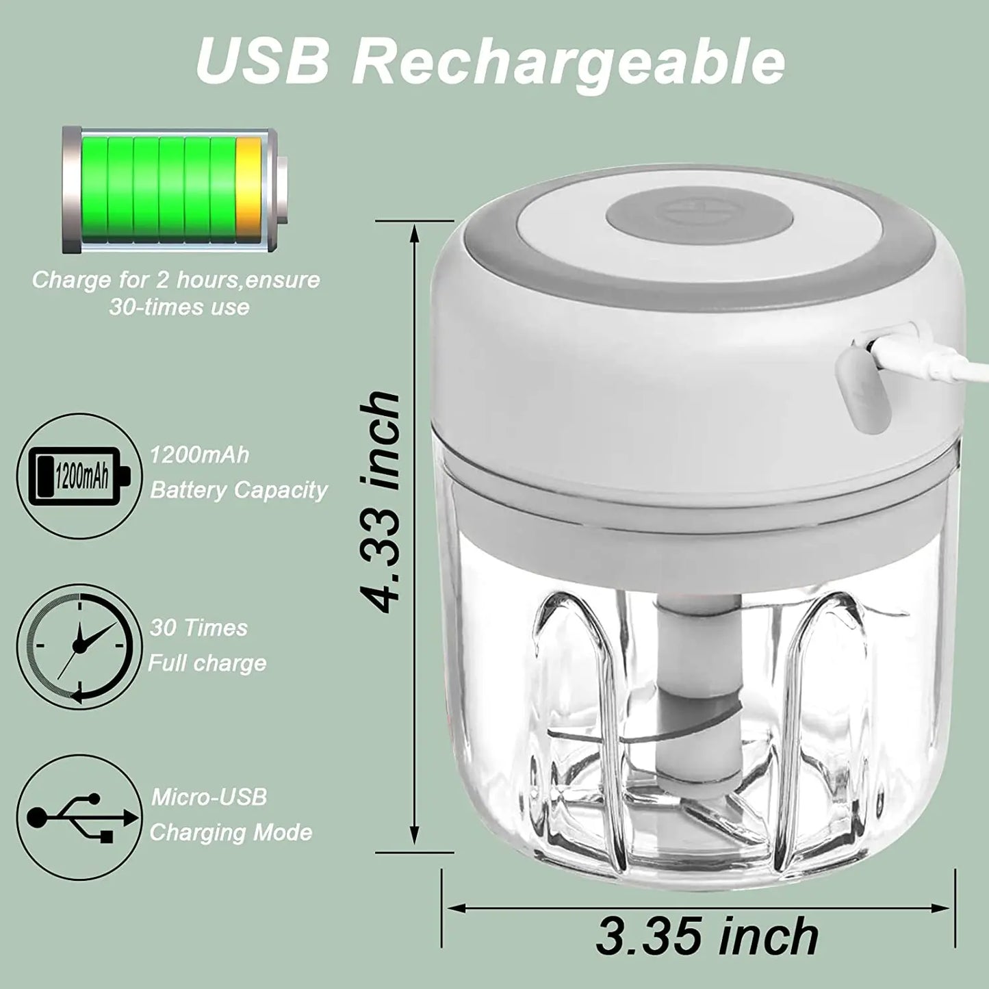 100/250mL Mini Electric Garlic Chopper Vegetable Chili Meat Ginger Masher USB Charging Blenders Kitchen