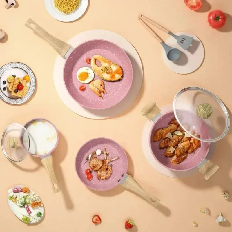 8-Piece Nonstick Cookware with Glass Lids and Bakelite Handles Lamp Post