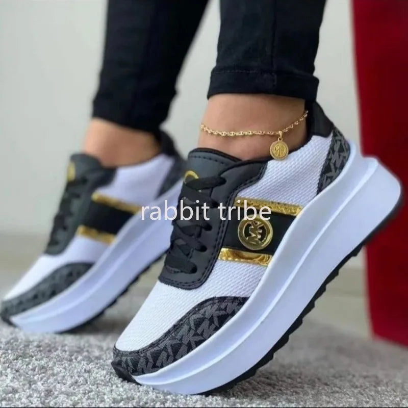 New Women's Casual Shoes Lightweight Color Blocked Womens Vulcanized Shoes Lace Up Luxurious Shoes