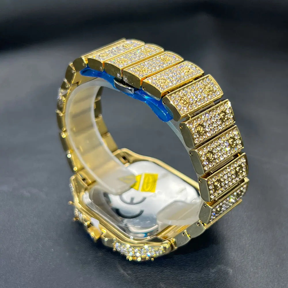 Watch For Men Fashion Luxury Gold Square Diamond Full Sky Star Male's Clock Watches New Skeleton Flower Quartz Wristwatch 2025