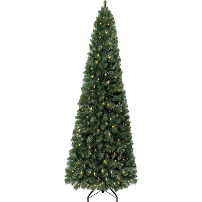 Artificial Christmas Tree with 1102 Branch Tips, 350 Warm Lights and Metal Stand 34" wide Realistic Skinny Pencil Christmas Tree