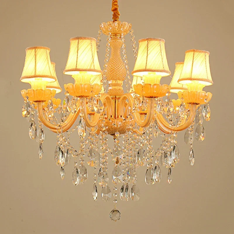 French Champagne Crystal Chandelier Bronze Pendant Lamp for Dining