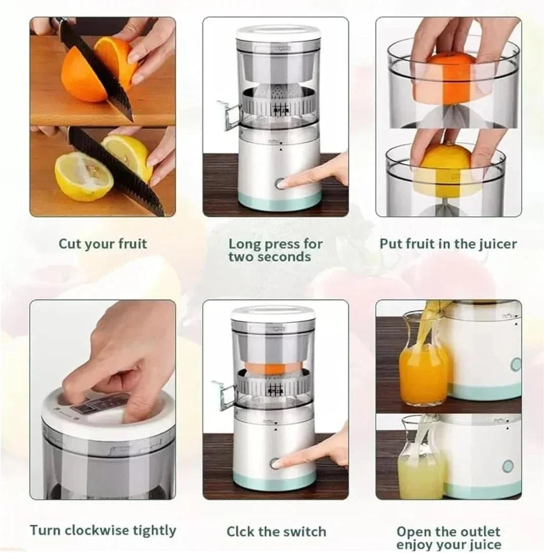 Fruit Juicer Blender Juicer Juice Cup Citrus Orange Lemon Squeezer USB Charging Kitchen Fresh Separator Press Machine