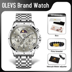Multifunction Chronograph Quartz Watch – 30M Water-Resistant Luminous Moon-Phase Timepiece