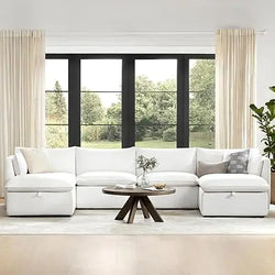 Modular Down-Filled L-Shape Sectional Sofa – 114″ Cloud Couch, FSC-Certified Living Room L-Shaped Couch, Comfy Corner Couch