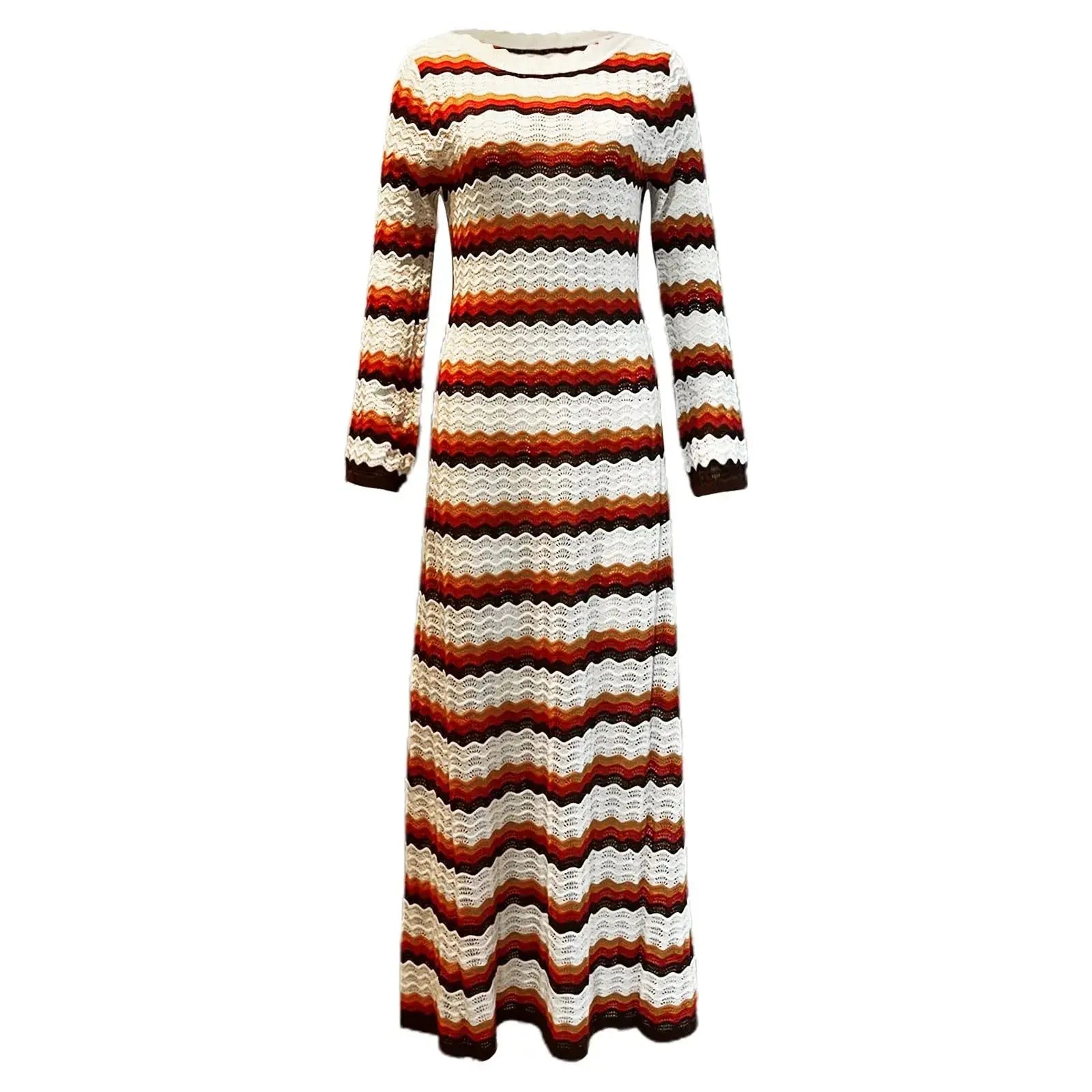 Women's Striped Contrast Dresses Beach Vacation Sexy Long Dress Autumn and Winter Sweater Dress Lamp Post