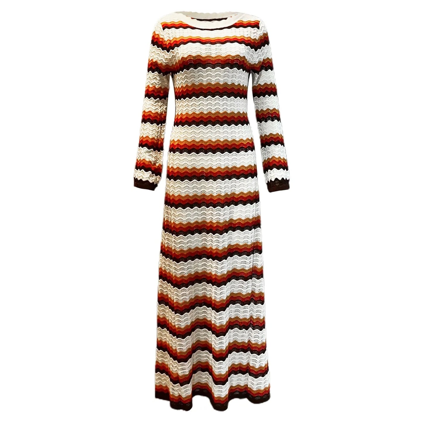 Women's Striped Contrast Dresses Beach Vacation Sexy Long Dress Autumn and Winter Sweater Dress