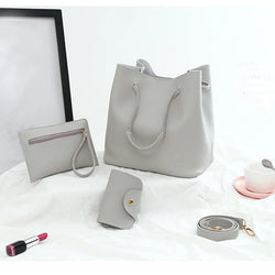 4pcs Faux Leather Shoulder Bag Women Handbag Crossbody Bags Clutches Purse Set, Trend Female Shoulder Bag Casual Purse Set