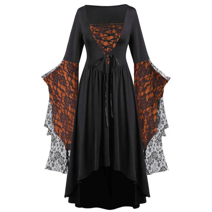 Gothic Halloween Dresses Women Vintage Witch Vampire Dress Dresses Up Carnival Party Dress Trumpet Sleeve Long Dress Plus Size