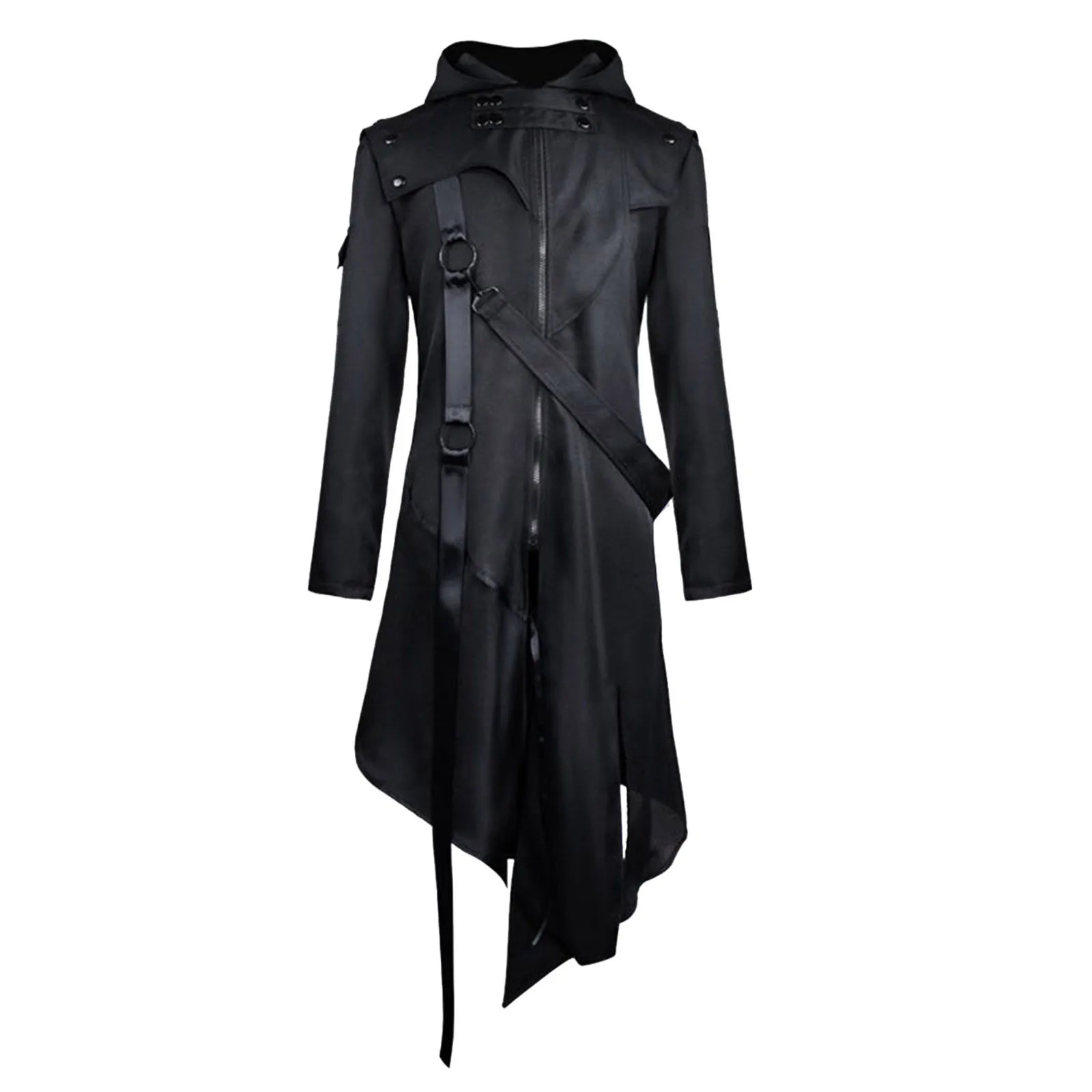 Male Coat, Men Zipper Belt Hooded Long Sleeve, Men Long Jacket