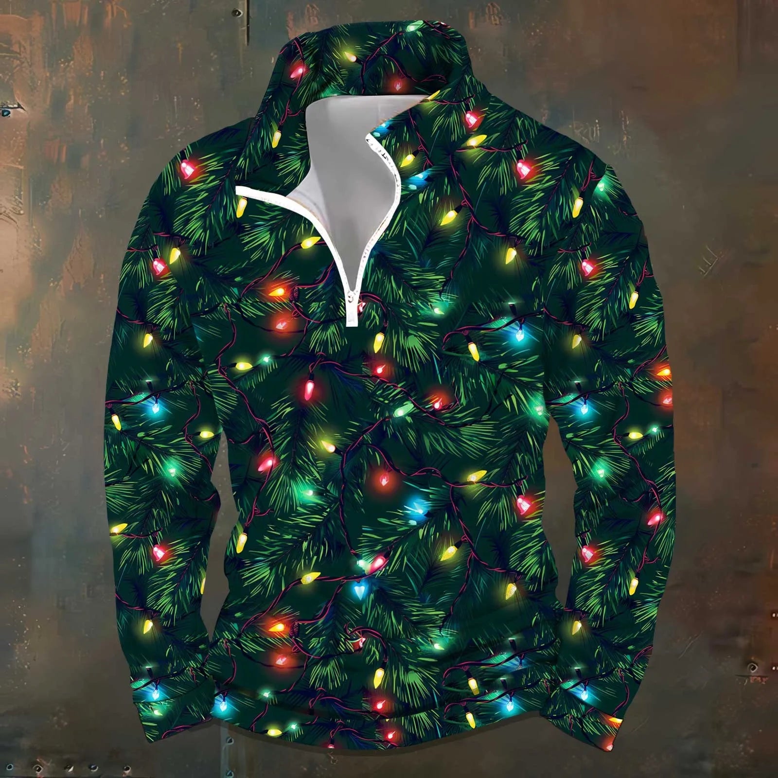 3D-Printed Christmas Tree Hoodie, Y2K Fashion, Oversized Long-Sleeve Pullover for Men