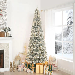 7.5ft Frosted Prelit Slim Artificial Christmas Tree with free 1102 Branch Tips, 350 Warm Lights and Metal Stand, 34" Wide