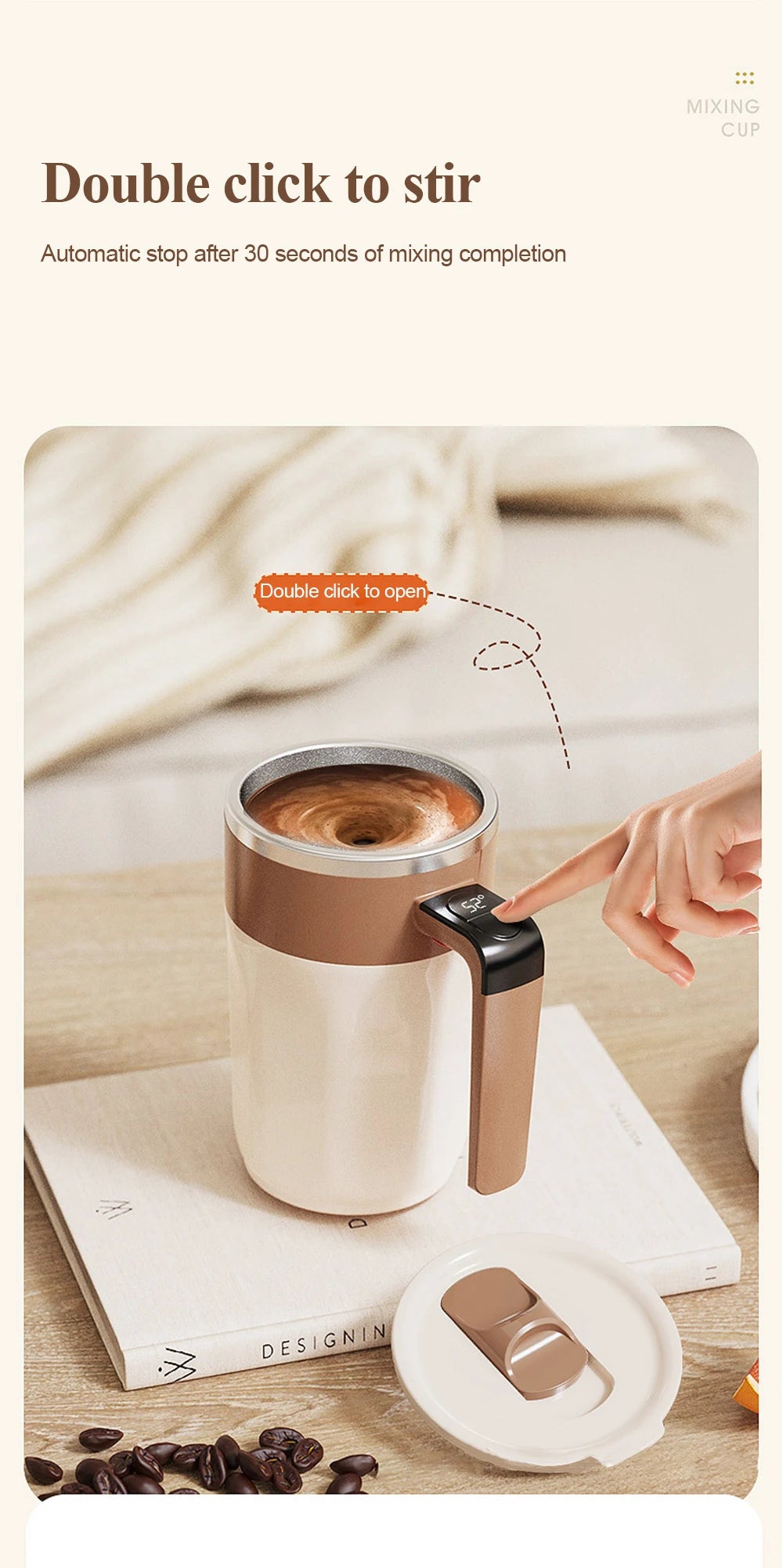 Perfectly Mixed Drinks on the Go – Self-Stirring Stainless-Steel Mug with Magnetic Blender with Lid