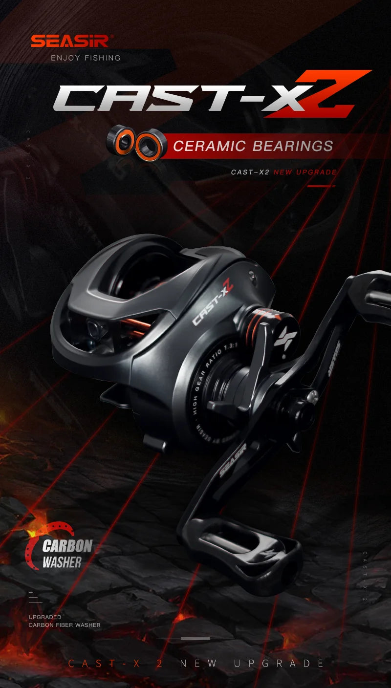 Baitcasting Reel 7.3:1 Hybrid Ceramic Bearing Carbon Fiber Washer Dual Bearing System N52 Brake Fishing Reels