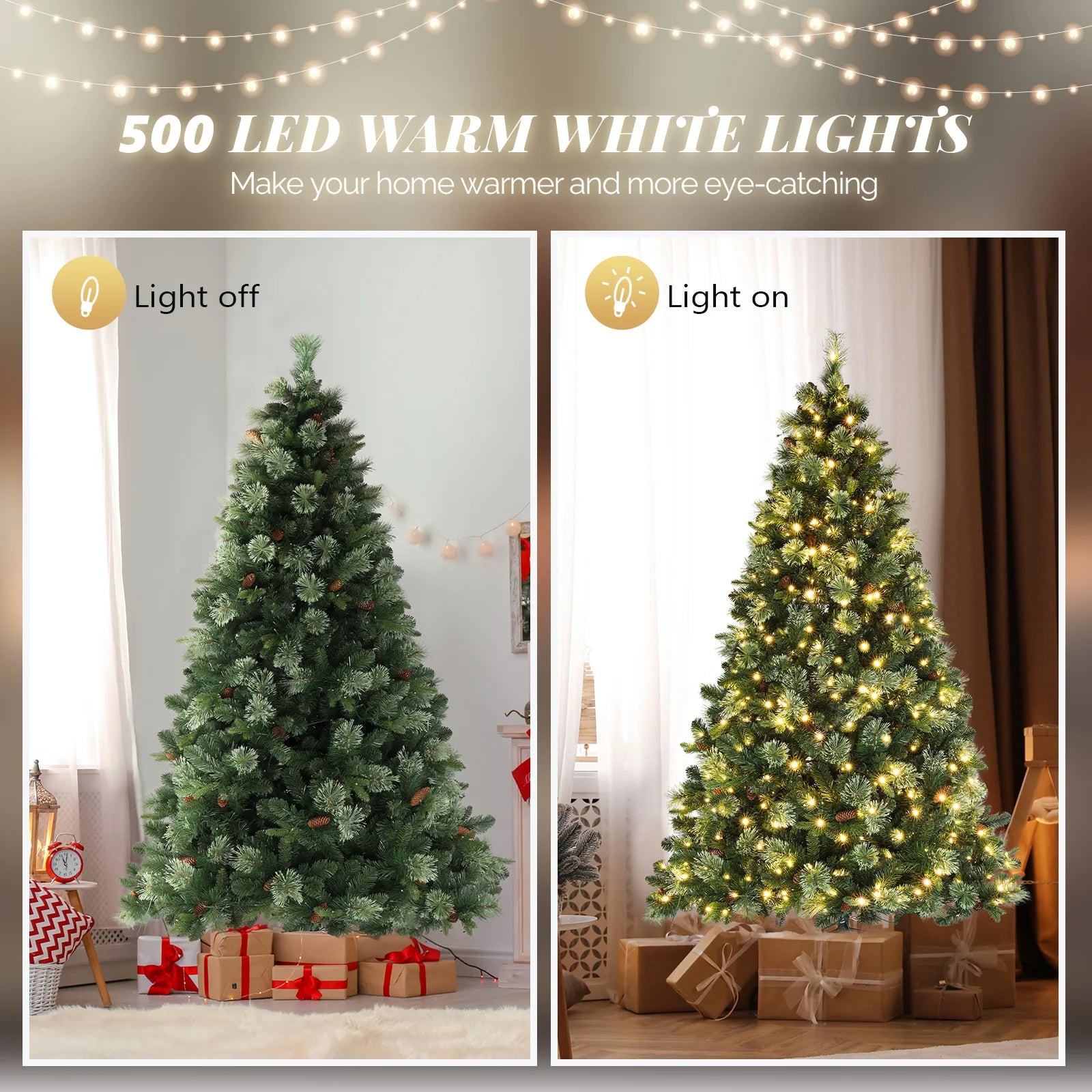 6ft Christmas tree - 500 light warm color 9-mode with remote control 900 branch automatic tree structure PVC material  US