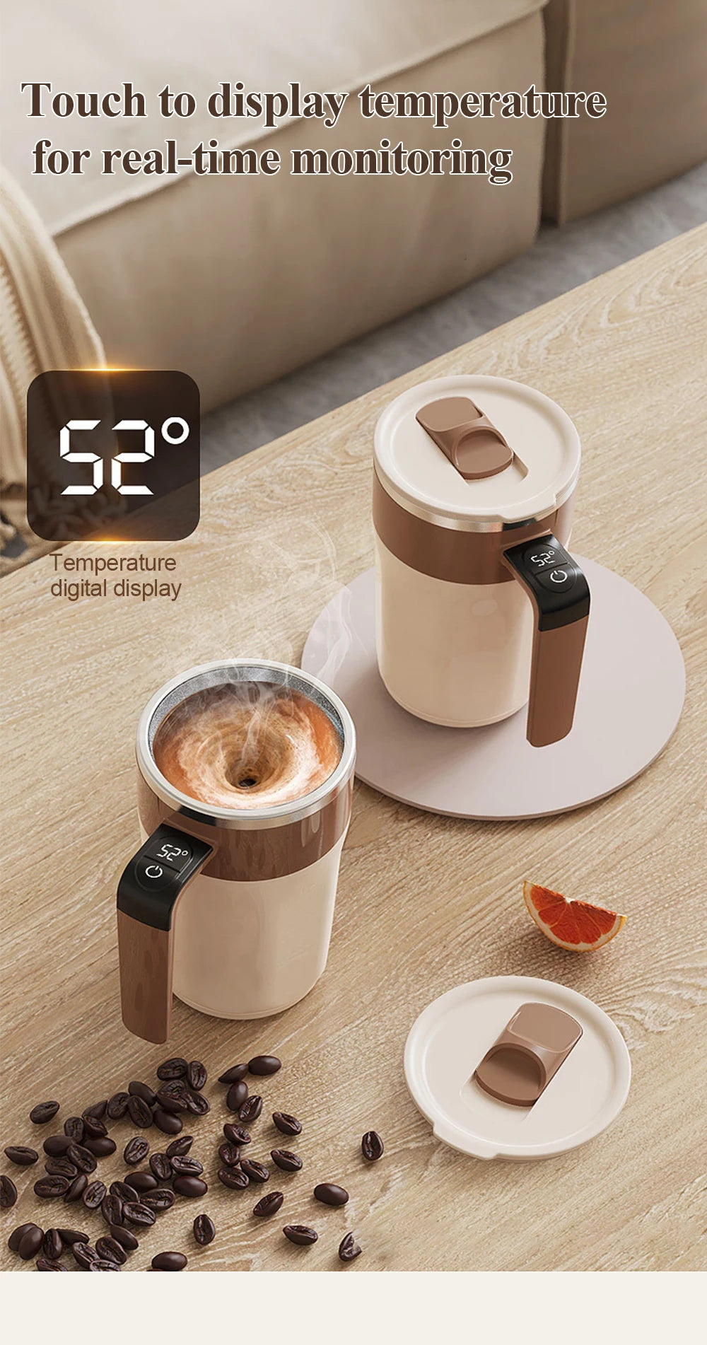 Perfectly Mixed Drinks on the Go – Self-Stirring Stainless-Steel Mug with Magnetic Blender with Lid