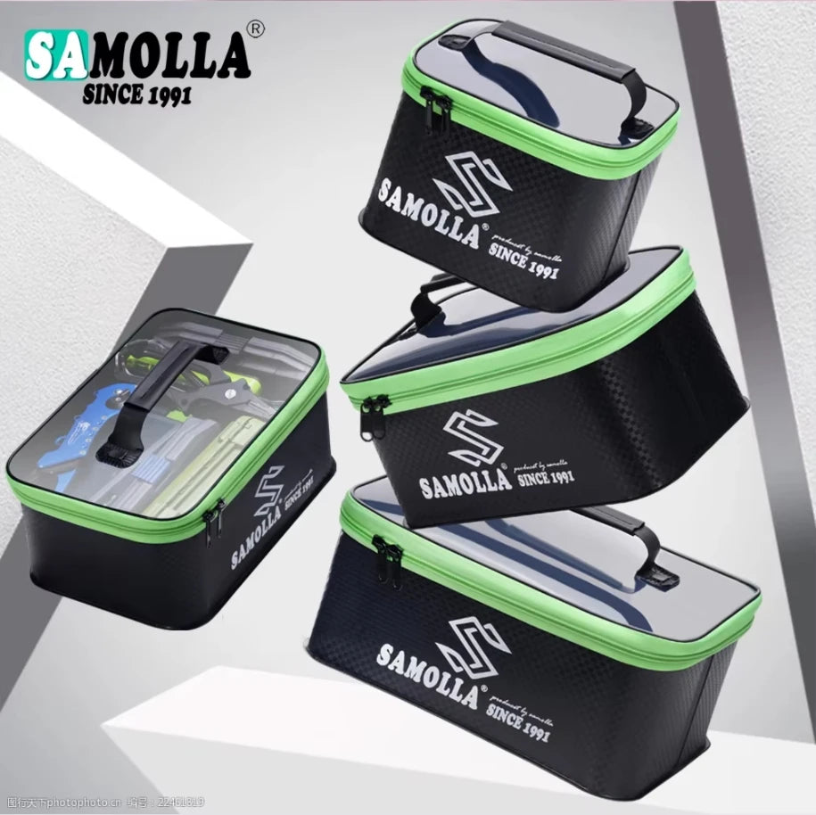 Lamp Post waterproof fishing box bag with storage compartments, suitable for live fish, gear, and line organization.