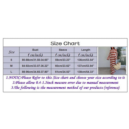 Women's Striped Contrast Dresses Beach Vacation Sexy Long Dress Autumn and Winter Sweater Dress