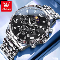Multifunction Chronograph Quartz Watch – 30M Water-Resistant Luminous Moon-Phase Timepiece
