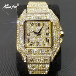 MISSFOX Ice Out Diamond Square Watch for Men