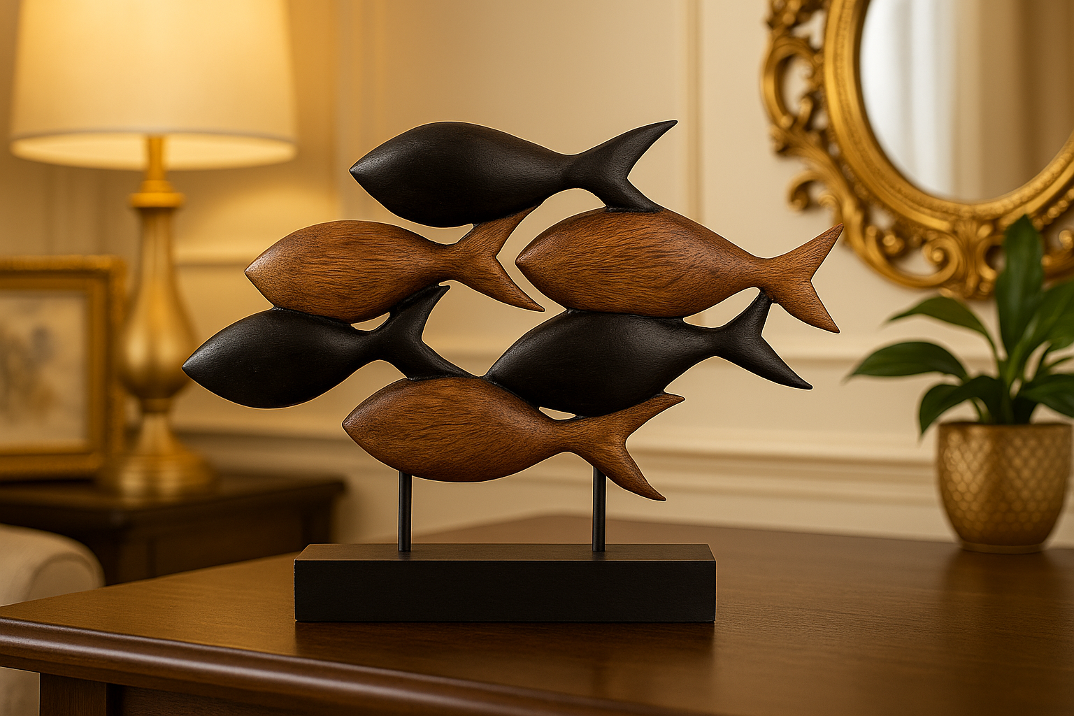 Wooden Fish Sculpture Decor – Handcrafted Wood Art & Farmhouse Style Homes