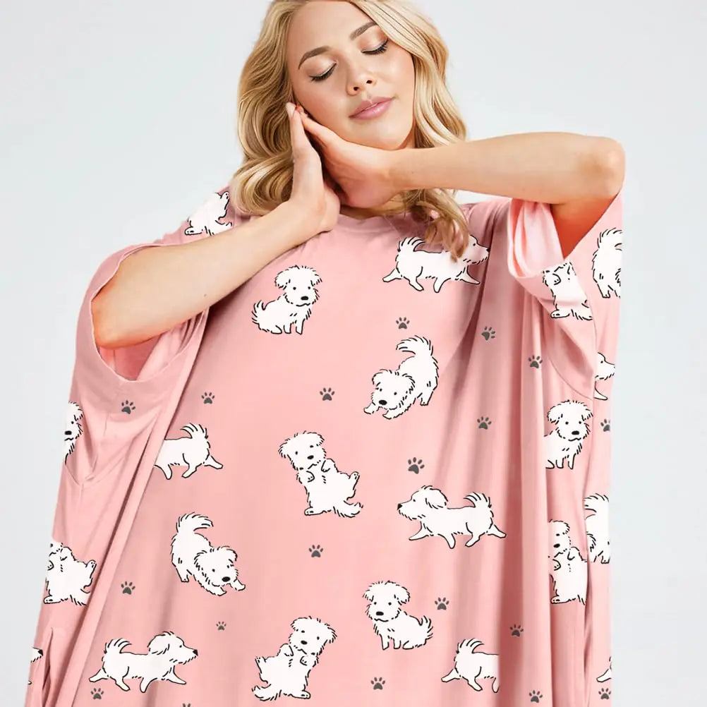 KFUBUO Plus Size Nightgowns for Women Oversized Sleep Tshirts Dress Short Sleeves Sleepwear With Pocket Fit S-5XL Dog