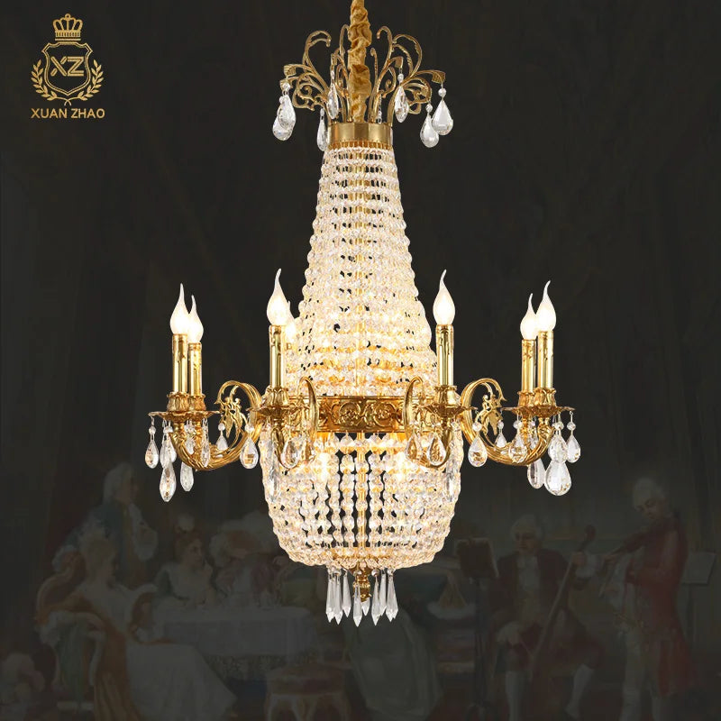 Crystal LED chandelier by Lamp Post with 10 lights, elegant design, hanging from a ceiling for a stylish living room decor.