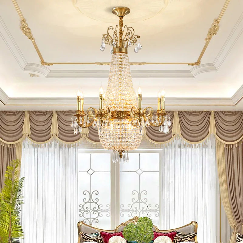 Crystal LED chandelier by Lamp Post with 10 lights, hanging design, and elegant crystal accents for living room decor.