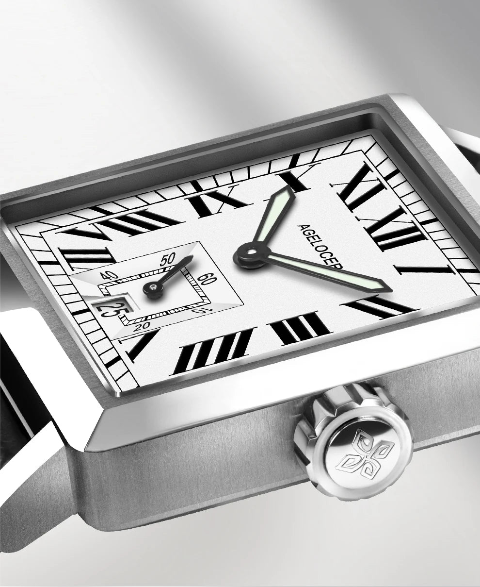 Lamp Post Original Codex men's square automatic mechanical watch with a sleek business formal design and stainless steel band.